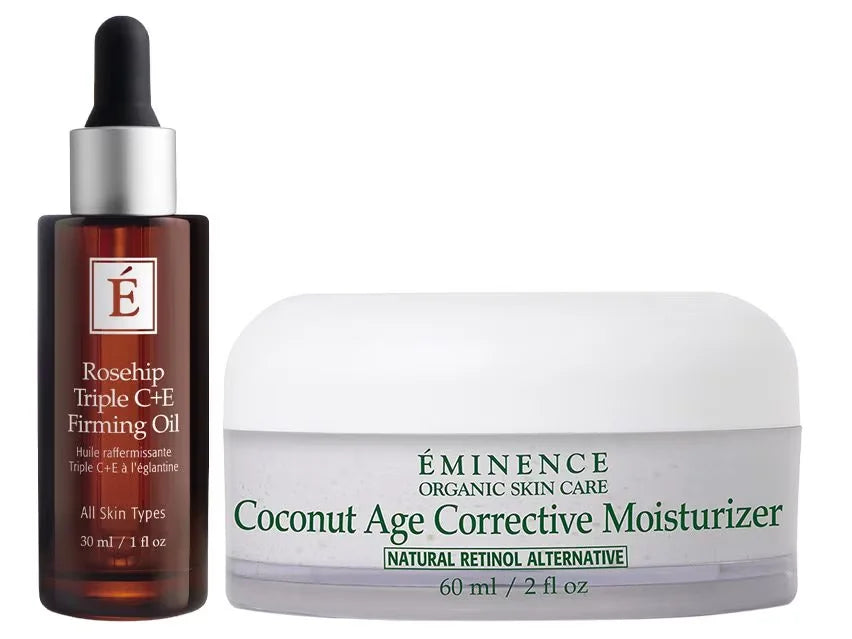 Eminence Organics Rosehip C+E Firming Oil & Coconut Age Corrective Moisturizer Duo